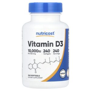 ויטמין D3 Nutricost - 250 מק"ג (10,000 יחב"ל) - 240 כמוסות