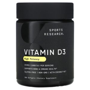 ויטמין D3 חזק Sports Research - 360 כמוסות רכות