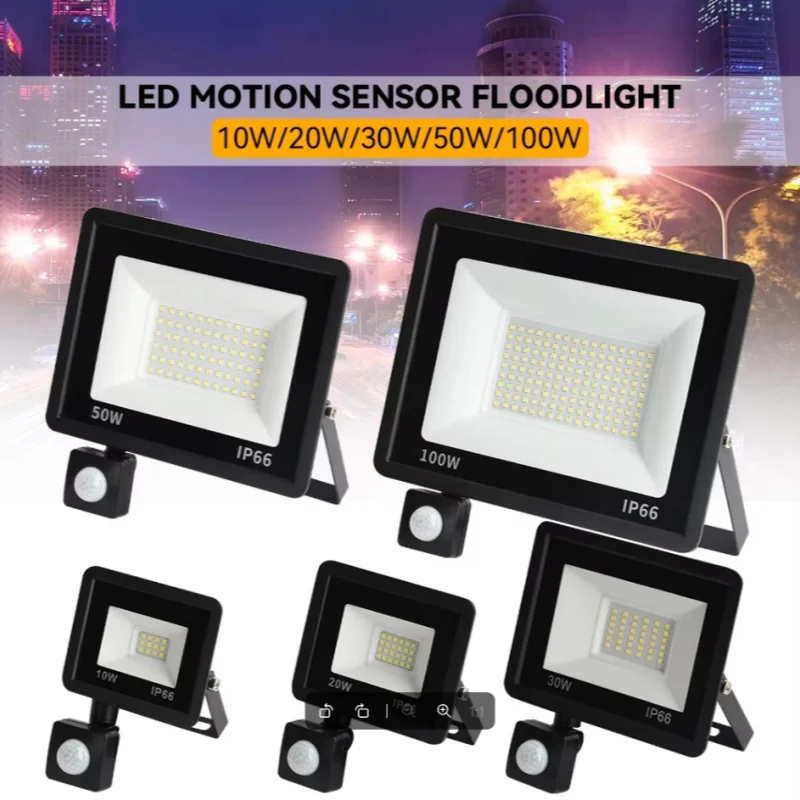 זרקור LED עם חיישן תנועה - תאורת גן עמידה למים