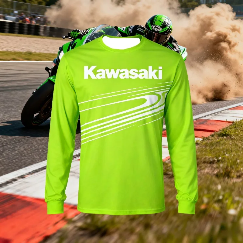 חולצת ניאון ירוקה לגברים - חולצה ארוכה Kawasaki