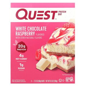 חטיף חלבון קווסט- שוקולד לבן פטל 4 יחידות