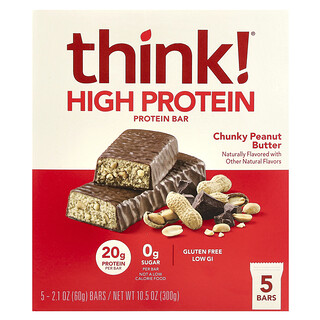 חטיפי חלבון Think! - חמאת בוטנים עבה - 5 יחידות