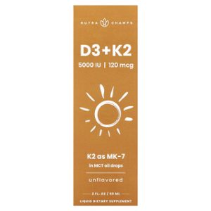 טיפות D3 + K2 נוטרה צ'אמפס - 60 מ"ל - ללא טעם