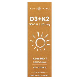 טיפות D3 + K2 נוטרה צ'אמפס - 60 מ"ל - ללא טעם