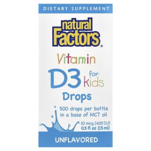 טיפות ויטמין D3 לילדים Natural Factors- ללא טעם