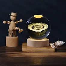 כדור בדולח 3D עם חריטה- תאורת לילה כוכבי לכת