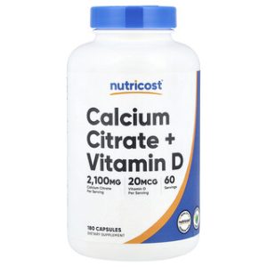 כמוסות סידן ציטראט + ויטמין D - Nutricost 180 יח'