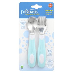 כף ומזלג לתינוק ד,ר בראון- 12 חודשים+- תכלת- 2 חלקים