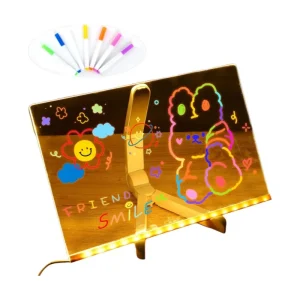 לוח ציור זוהר אקרילי - LED לילדים עם טושים