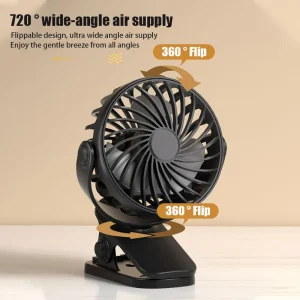 מאוורר חשמלי נייד נטען - 720° סיבוב, קליפס, לילה