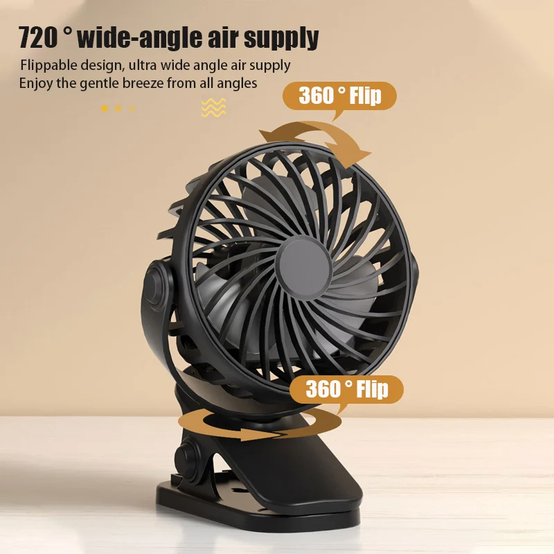 מאוורר חשמלי נייד נטען - 720° סיבוב, קליפס, לילה