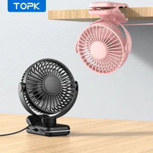 מאוורר קליפס נייד TOPK - USB, 3 מהירויות, שקט, 720°