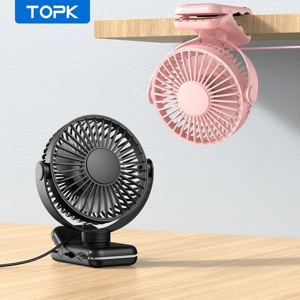 מאוורר קליפס נייד TOPK - USB, 3 מהירויות, שקט, 720°