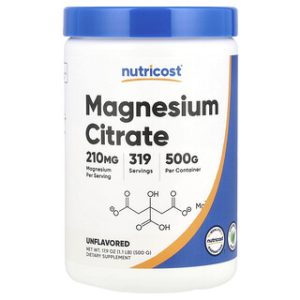 מגנזיום ציטראט Nutricost 210 מ"ג - אבקה ללא טעם 500 גרם