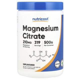 מגנזיום ציטראט Nutricost 210 מ"ג - אבקה ללא טעם 500 גרם