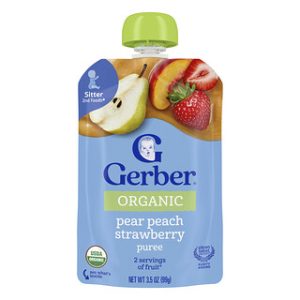מחית Gerber אורגנית, אגס, אפרסק, תות - 2nd Foods