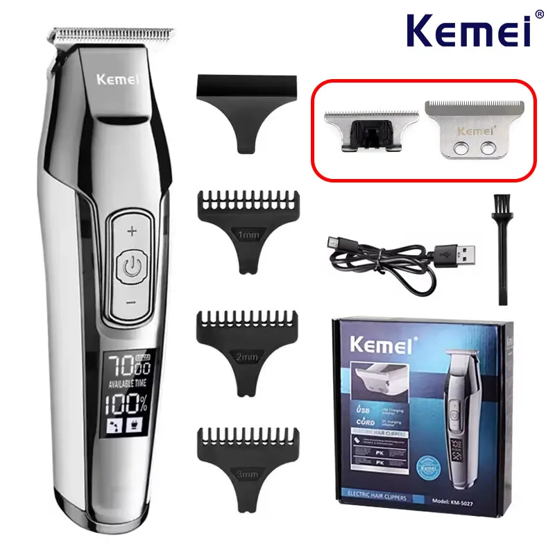 מכונת תספורת מקצועית Kemei KM-5027 - נטענת עם LCD