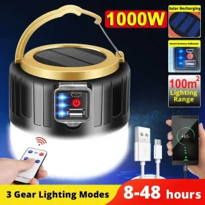 מנורת קמפינג סולארית נטענת - פנס LED + שלט