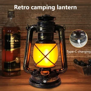 מנורת קמפינג רטרו LED נטענת ניידת - מנורת שמן