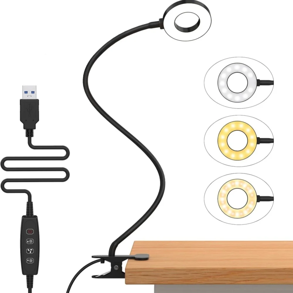 מנורת קריאה LED USB - עם קליפס ו-3 מצבי תאורה