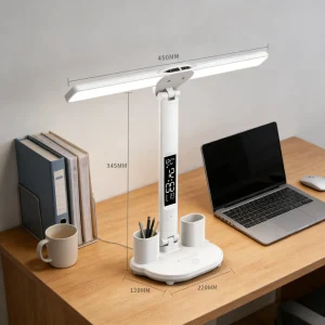 מנורת שולחן לד - נטענת USB, עם שעון ולוח שנה