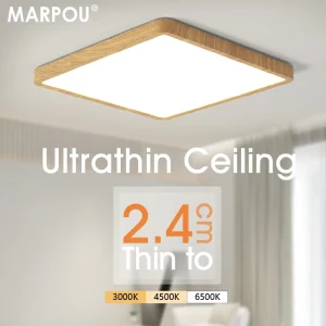 מנורת תקרה LED דקה במיוחד מעץ - לסלון,חדר שינה