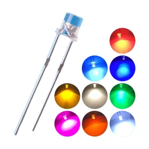 נורות לד דקורטיביות 3mm - 100 יחידות , לבן אדום כחול צהוב