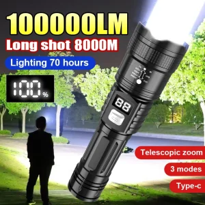 פנס LED טקטי 100000LM - נטען, עמיד למים