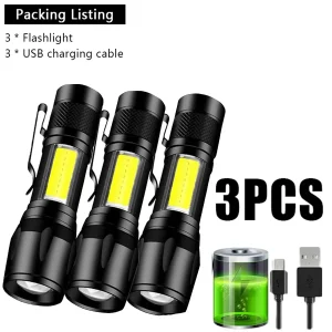 פנס LED מיני עוצמתי - USB נטען עם זום וקליפס