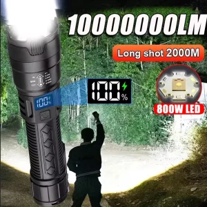 פנס LED עוצמתי נטען - 2000 לומן - טקטי - USB