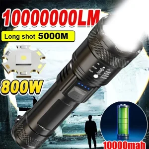 פנס לד טקטי 2000LM - נטען USB , תצוגה, זום
