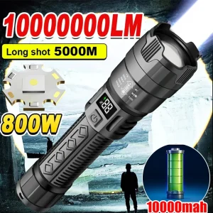 פנס לד עוצמתי 2000LM - טקטי, נטען, לתצוגה
