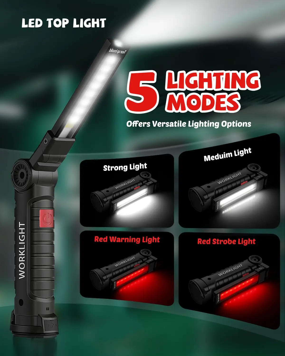 פנס עבודה LED COB נטען USB - עם תאורה חזקה