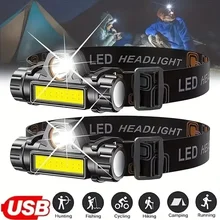 פנס ראש COB LED נטען USB - חזק ועמיד במים