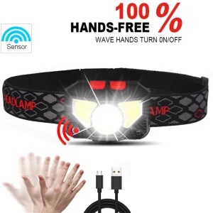 פנס ראש LED נטען USB עמיד למים - חיישן תנועה