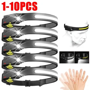 פנס ראש לד נטען USB - חיישן תנועה , לדים 1-10 יח'