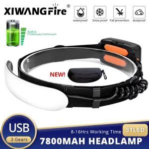פנס ראש נטען USB - 7800,5000mAh - תאורת ריצה LED