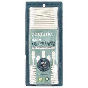 צמר גפן אורגני Cliganic - 500 יחידות - מקלוני אוזניים