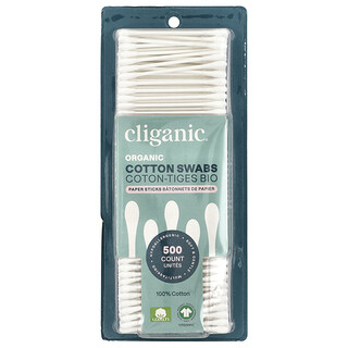 צמר גפן אורגני Cliganic - 500 יחידות - מקלוני אוזניים
