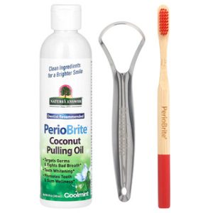 שמן קוקוס PerioBrite לצחצוח+מגרדת לשון - קול-מינט