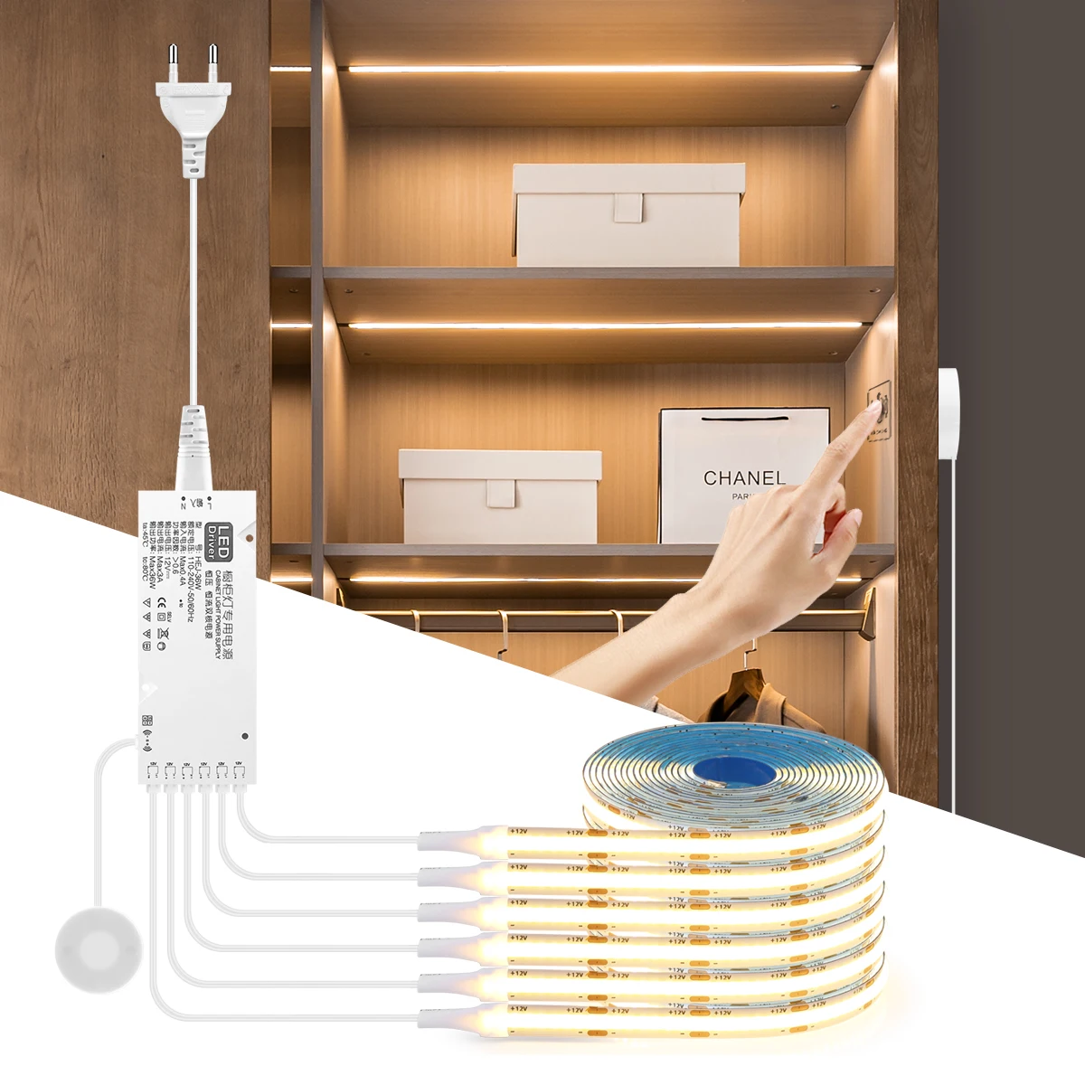 תאורת LED לארון COB - פס תאורה למטבח ולתצוגה