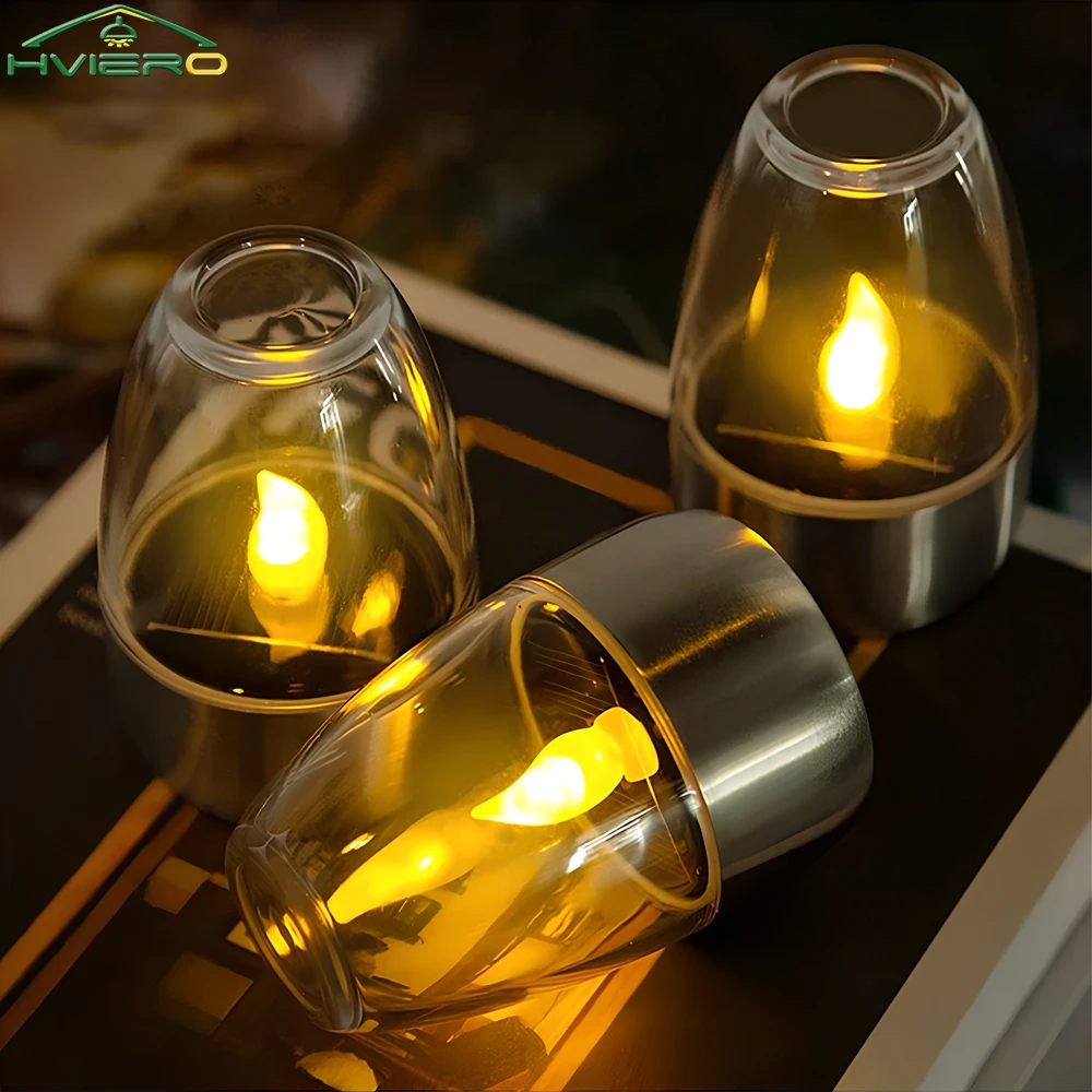 תאורת גן סולארית LED - נר נירוסטה לאווירה