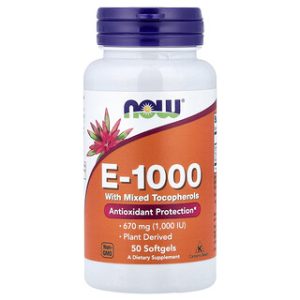 תוספי ויטמין E-1000 NOW Foods - 50 כמוסות רכות
