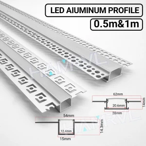 תעלת LED אלומיניום מגבס- תאורת פס 50 ס"מ-1 מטר