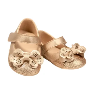 נעלי תינוקות בנות - נסיכה עם קשת זהב וסוליה רכה