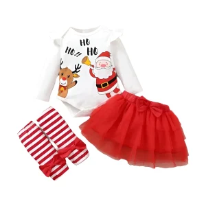 סט בגדי תינוקת לחג המולד - 4 חלקים 0-18M