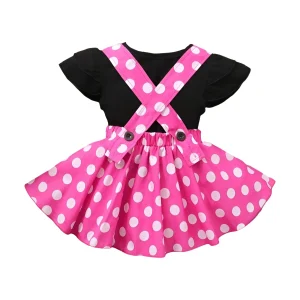 סט שמלה לילדות - חולצה שחורה ושמלת נקודות