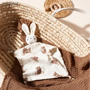 סינר תינוקות מוסלין כפול - ארנב קטן לאחיזה