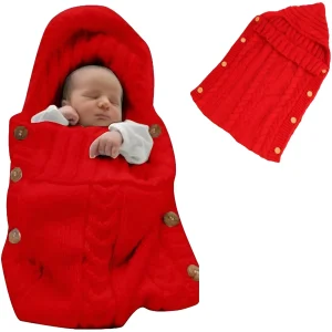 סל שמיכת תינוק חורפית - סריגה מעובה עם קפוצ'ון