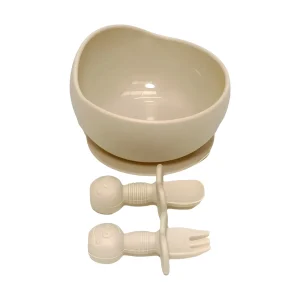 קערת סיליקון לתינוק - 3 יח' עם מזלג וכפית - סט